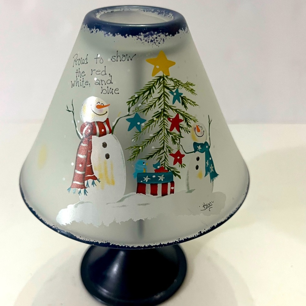 Festive Snowman Holiday Tea Light American Shade Red White Blue Farmhouse style